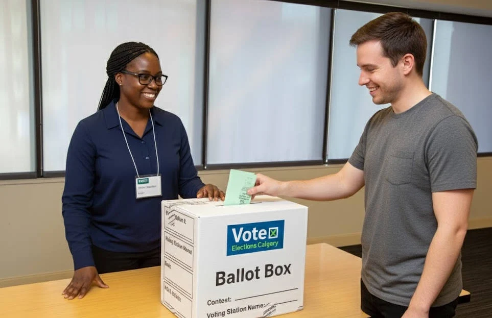 Voters casting ballots at a polling station