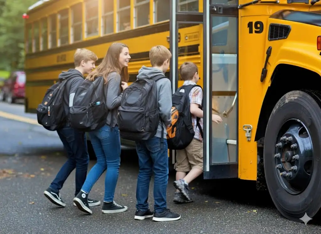 Students boarding a school bus in Calgary