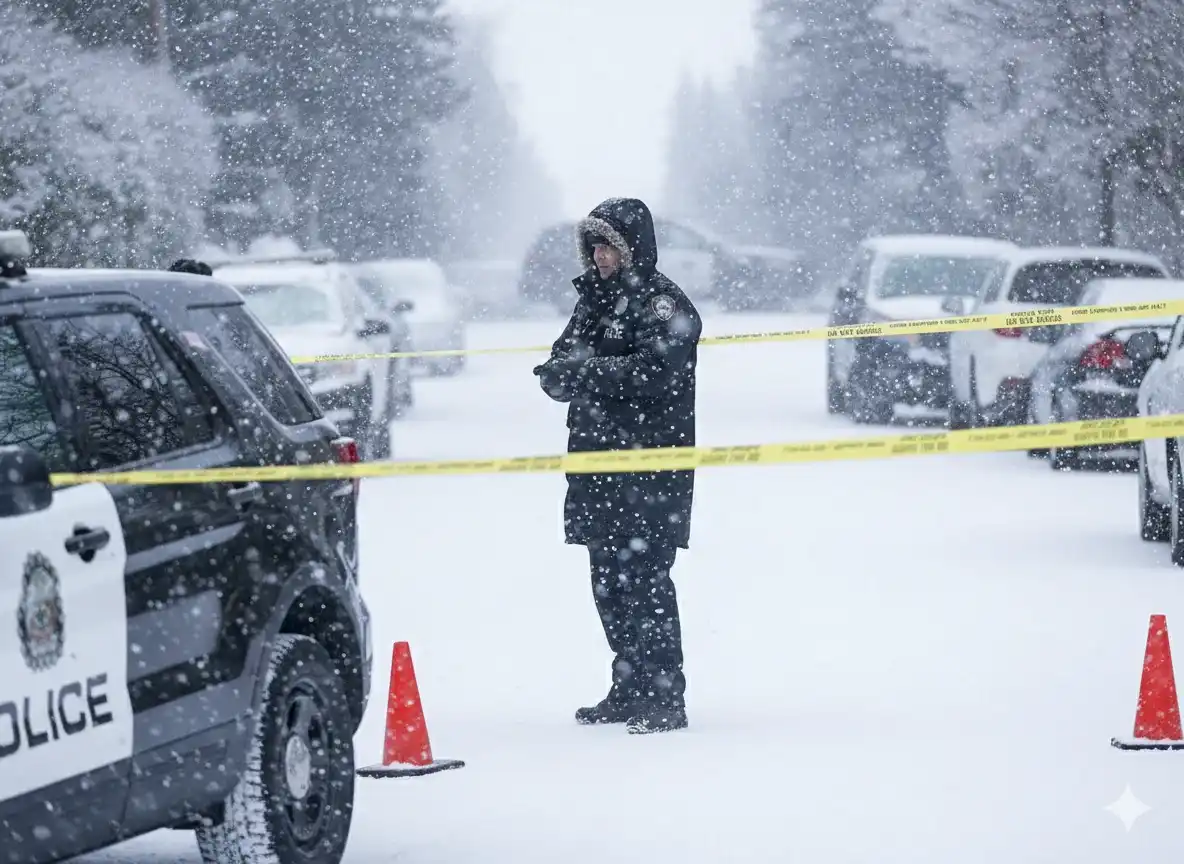 Police scene at night linking crime with weather and unemployment