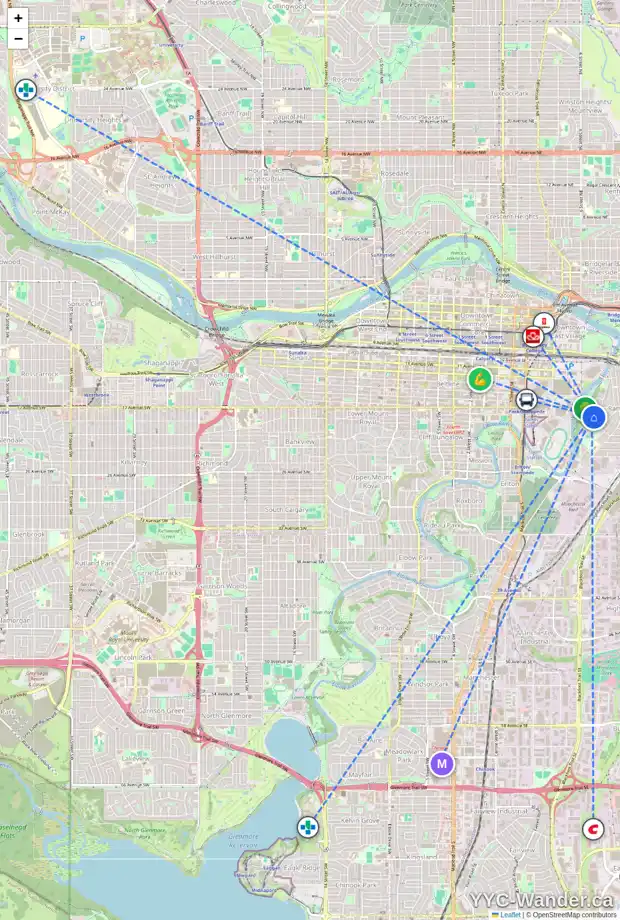 Daily accessibility map for 1910 SALISBURY ST SE, Calgary showing nearby schools, grocery stores, parks, LRT stations and nearby amenities