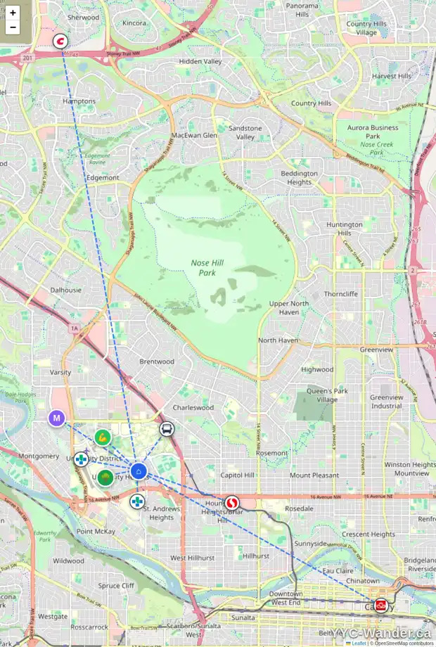 Daily accessibility map for 3111 UNDERHILL DR NW, Calgary showing nearby schools, grocery stores, parks, LRT stations and nearby amenities