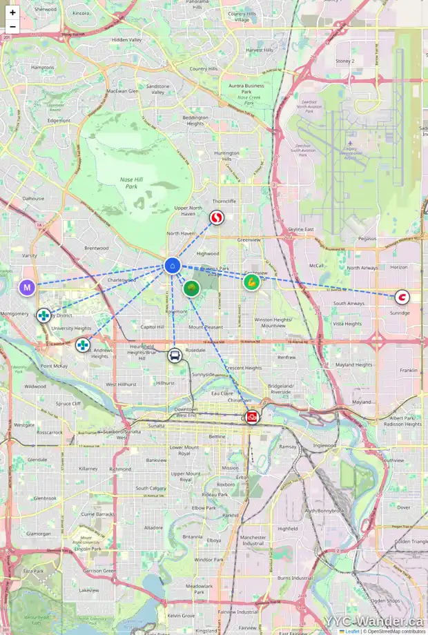 Daily accessibility map for 44 COLERIDGE CR NW, Calgary showing nearby schools, grocery stores, parks, LRT stations and nearby amenities