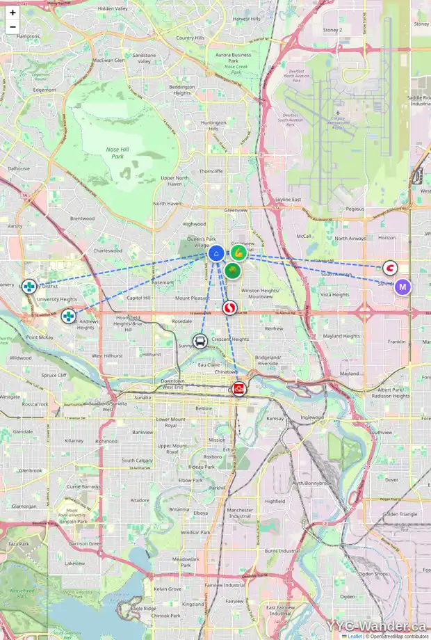 Daily accessibility map for 3518 3 ST NW, Calgary showing nearby schools, grocery stores, parks, LRT stations and nearby amenities