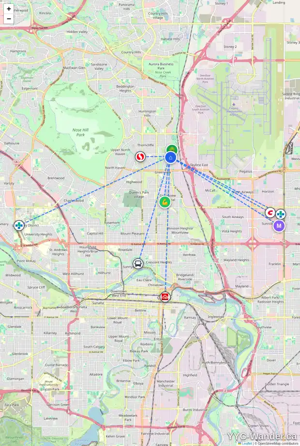 Daily accessibility map for 5 95 GRIER PL NE, Calgary showing nearby schools, grocery stores, parks, LRT stations and nearby amenities