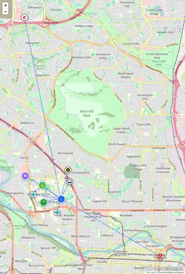 Daily accessibility map for 3008 UNDERHILL DR NW, Calgary showing nearby schools, grocery stores, parks, LRT stations and nearby amenities