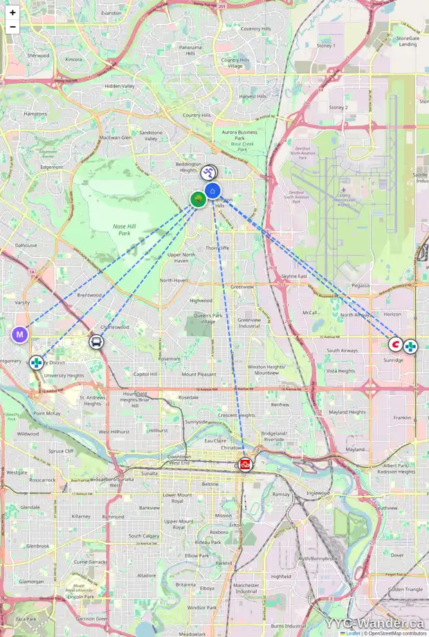 Daily accessibility map for 503 78 AV NW, Calgary showing nearby schools, grocery stores, parks, LRT stations and nearby amenities