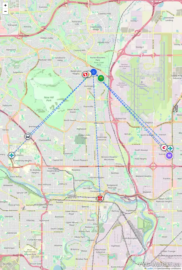 Daily accessibility map for 23 BEDDINGTON WY NE, Calgary showing nearby schools, grocery stores, parks, LRT stations and nearby amenities