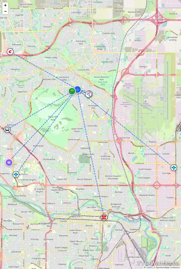 Daily accessibility map for 19 BERWICK CL NW, Calgary showing nearby schools, grocery stores, parks, LRT stations and nearby amenities