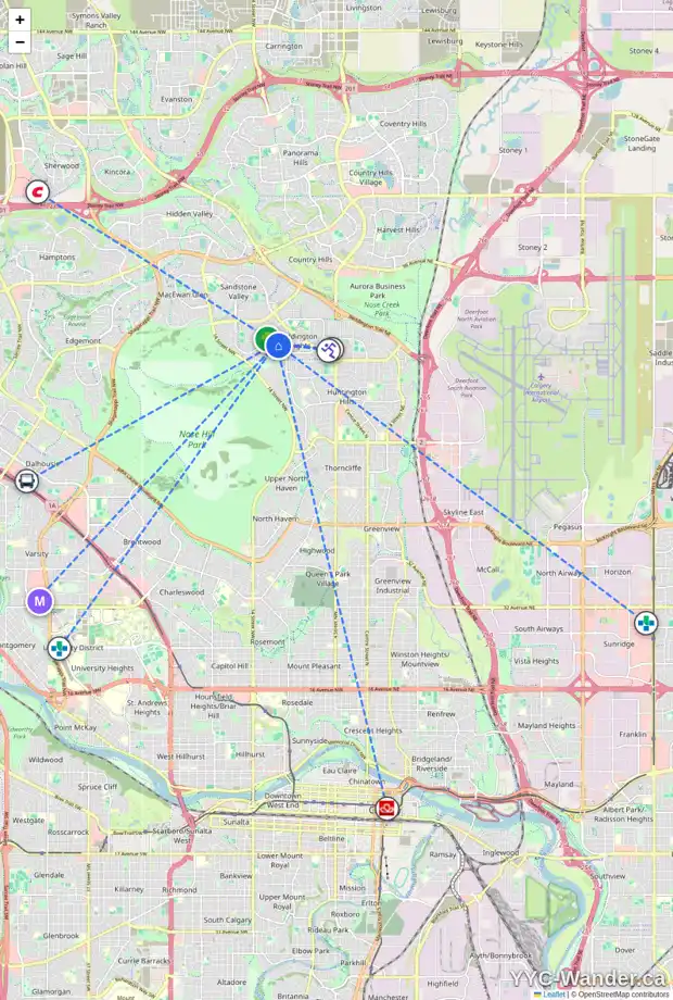 Daily accessibility map for 1118 BERKLEY DR NW, Calgary showing nearby schools, grocery stores, parks, LRT stations and nearby amenities