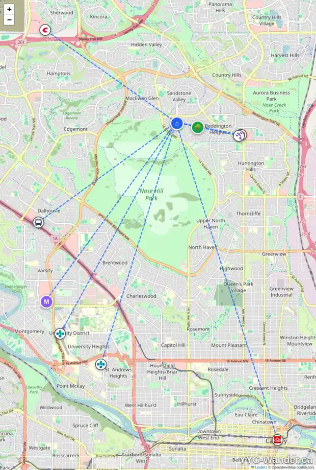 Daily accessibility map for 1453 BERKLEY DR NW, Calgary showing nearby schools, grocery stores, parks, LRT stations and nearby amenities