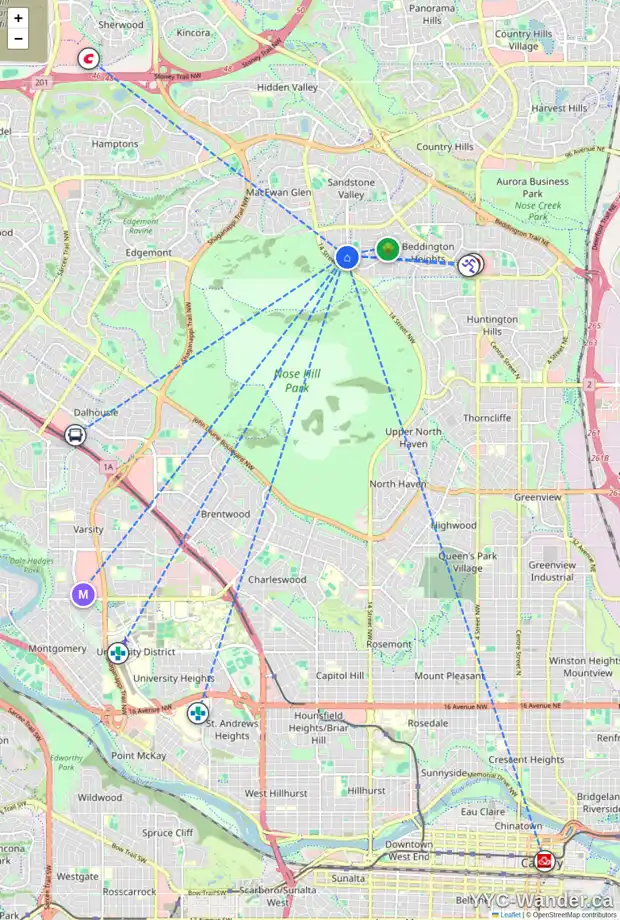 Daily accessibility map for 1379 BERKLEY DR NW, Calgary showing nearby schools, grocery stores, parks, LRT stations and nearby amenities