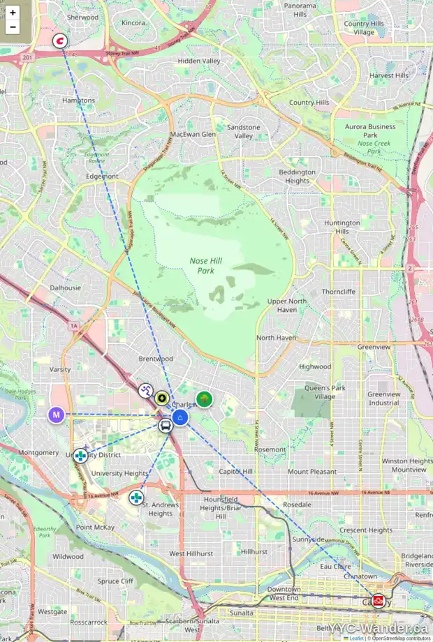 Daily accessibility map for 2503 CHATEAU PL NW, Calgary showing nearby schools, grocery stores, parks, LRT stations and nearby amenities