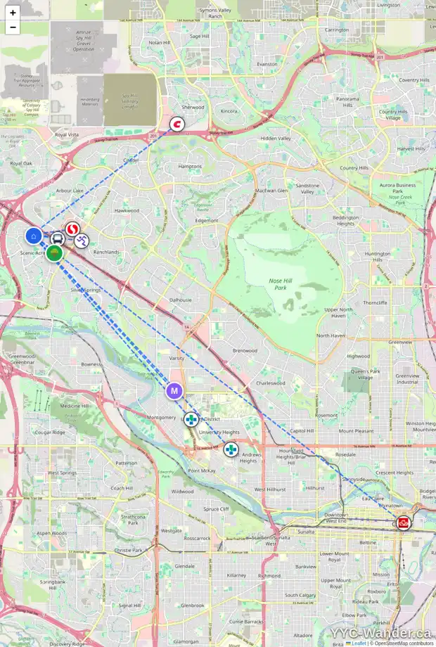 Daily accessibility map for 60 SCANLON PL NW, Calgary showing nearby schools, grocery stores, parks, LRT stations and nearby amenities