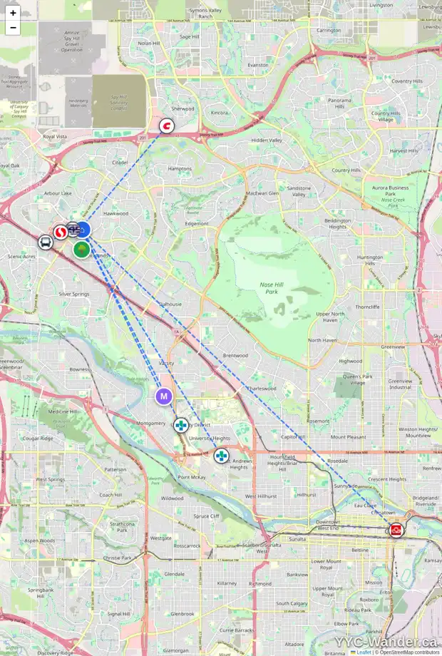 Daily accessibility map for 120 HAWKWOOD WY NW, Calgary showing nearby schools, grocery stores, parks, LRT stations and nearby amenities