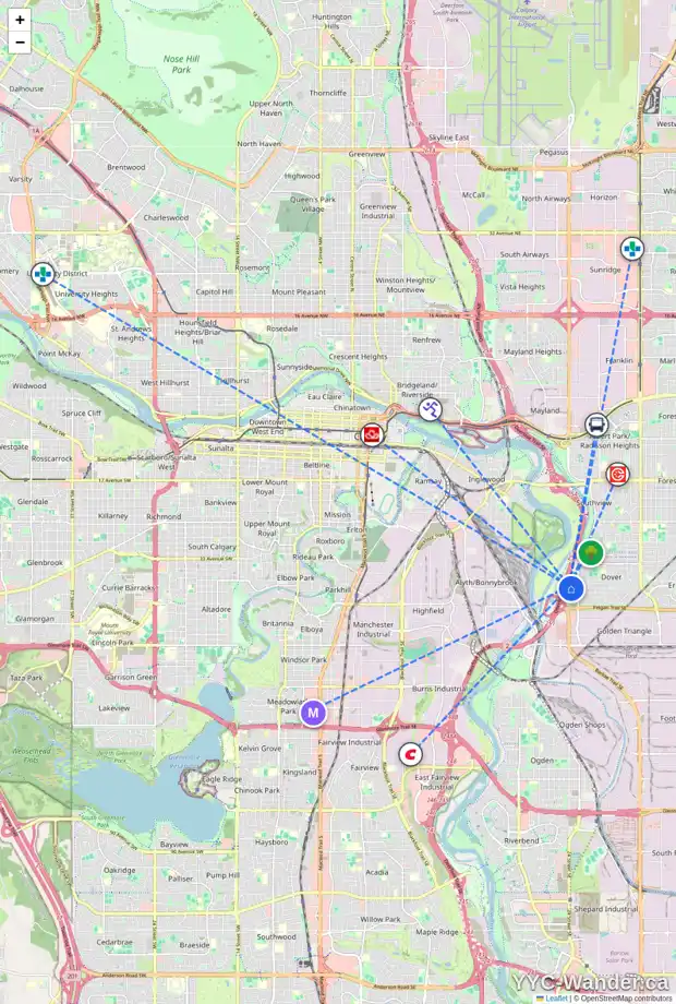 Daily accessibility map for 164 DOVERGLEN CR SE, Calgary showing nearby schools, grocery stores, parks, LRT stations and nearby amenities