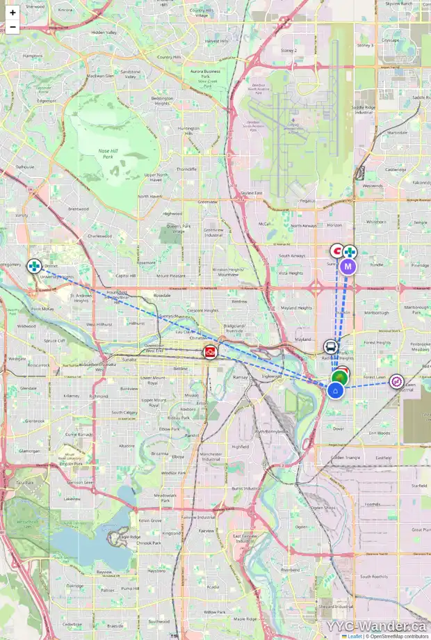 Daily accessibility map for 2056 BIRCH CR SE, Calgary showing nearby schools, grocery stores, parks, LRT stations and nearby amenities