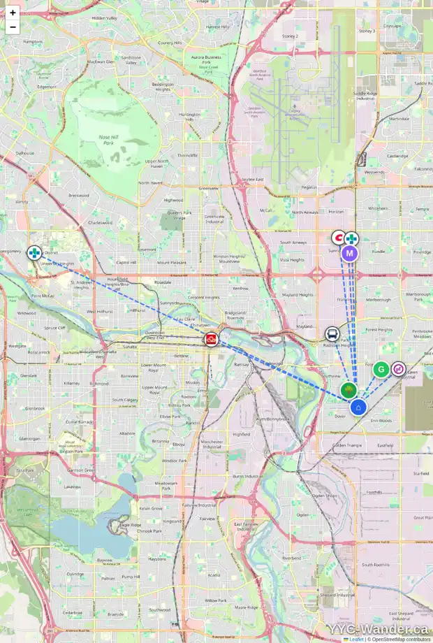 Daily accessibility map for 119 DOVERCLIFFE WY SE, Calgary showing nearby schools, grocery stores, parks, LRT stations and nearby amenities