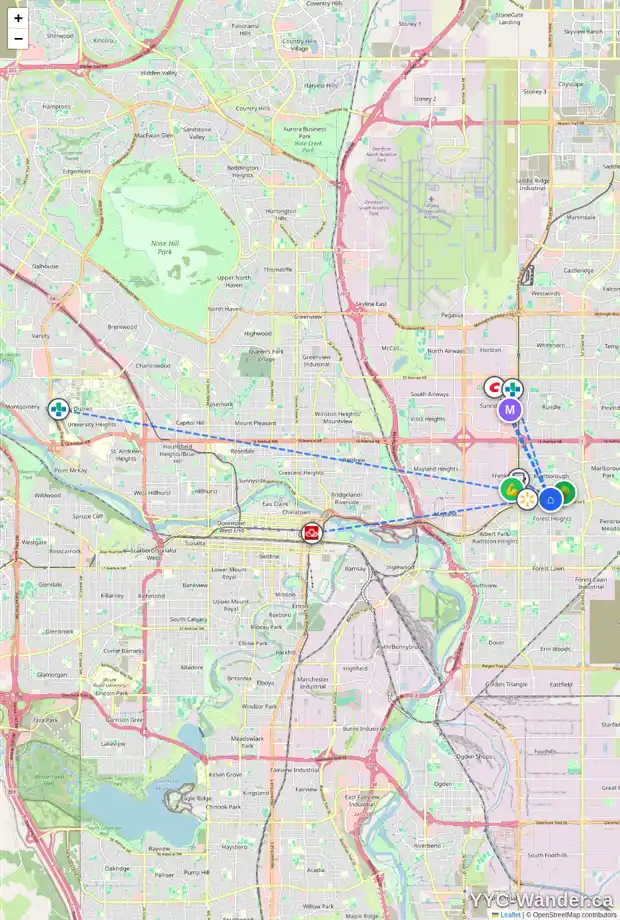 Daily accessibility map for 142 MARWOOD CI NE, Calgary showing nearby schools, grocery stores, parks, LRT stations and nearby amenities