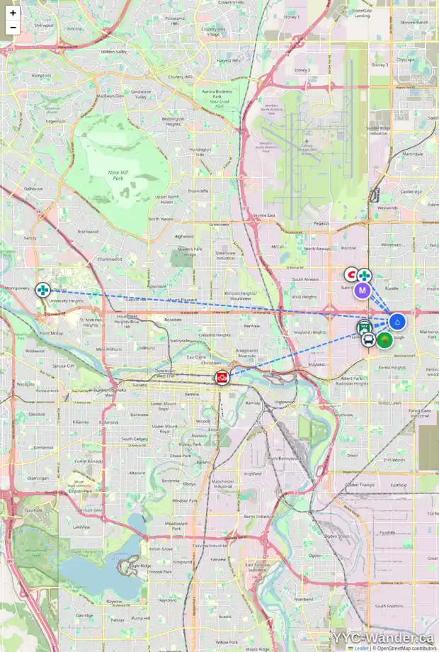 Daily accessibility map for 52 MARDALE CR NE, Calgary showing nearby schools, grocery stores, parks, LRT stations and nearby amenities