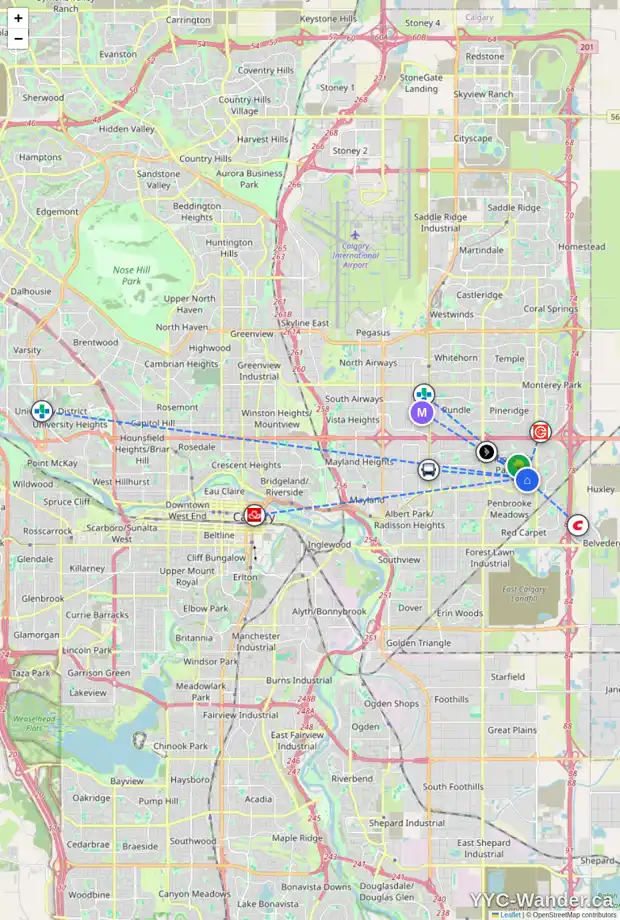 Daily accessibility map for 6728 MALVERN RD NE, Calgary showing nearby schools, grocery stores, parks, LRT stations and nearby amenities