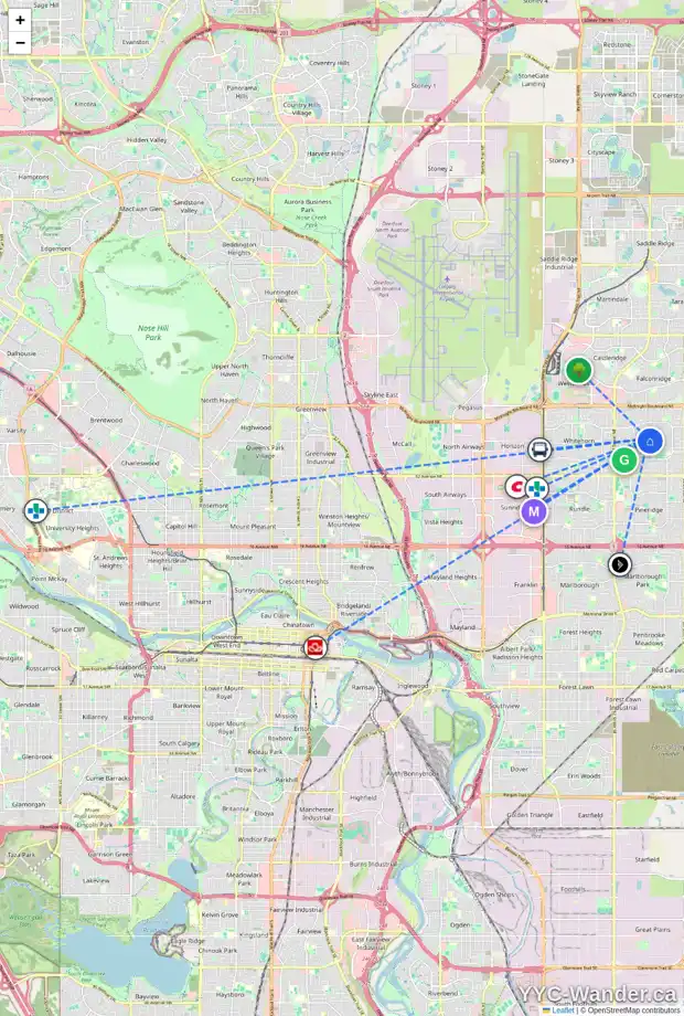 Daily accessibility map for 38 TEMPLERIDGE CR NE, Calgary showing nearby schools, grocery stores, parks, LRT stations and nearby amenities