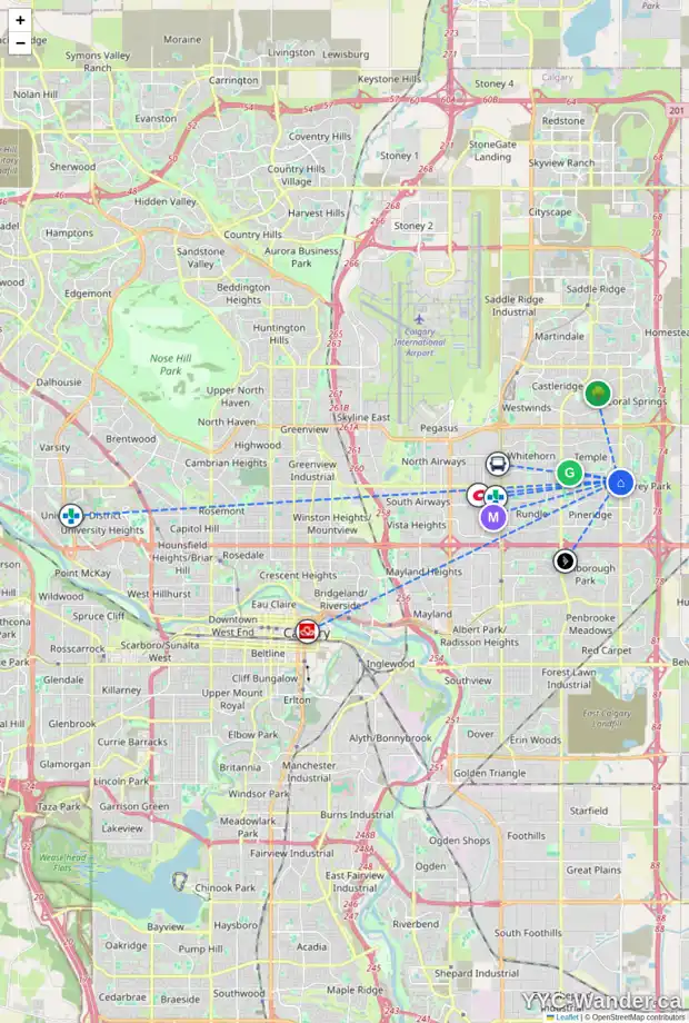 Daily accessibility map for 286 TEMPLETON CI NE, Calgary showing nearby schools, grocery stores, parks, LRT stations and nearby amenities