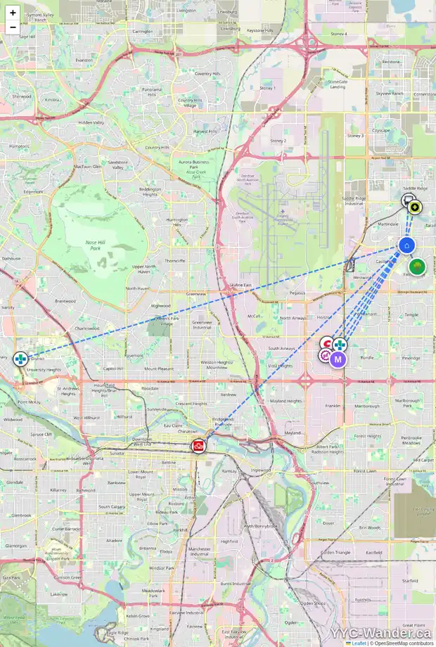 Daily accessibility map for 16 MARTINGROVE ME NE, Calgary showing nearby schools, grocery stores, parks, LRT stations and nearby amenities