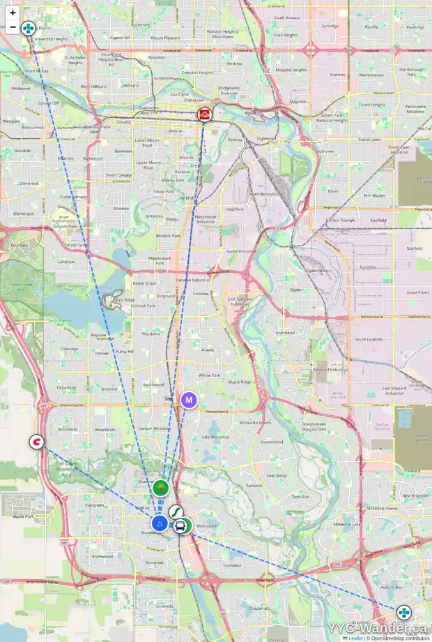 Daily accessibility map for 160 SHAWCLIFFE CI SW, Calgary showing nearby schools, grocery stores, parks, LRT stations and nearby amenities