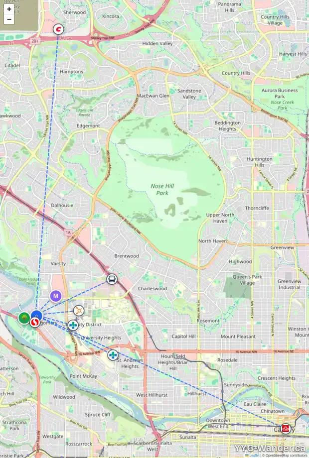 Daily accessibility map for 5128 18 AV NW, Calgary showing nearby schools, grocery stores, parks, LRT stations and nearby amenities
