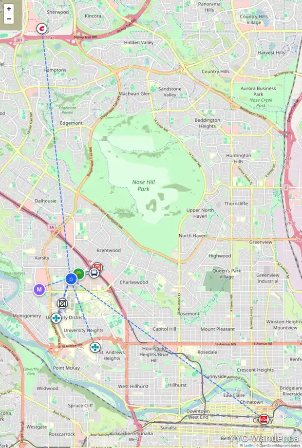 Daily accessibility map for 20 VARSVILLE PL NW, Calgary showing nearby schools, grocery stores, parks, LRT stations and nearby amenities