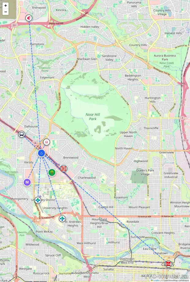 Daily accessibility map for 4720 VEGAS RD NW, Calgary showing nearby schools, grocery stores, parks, LRT stations and nearby amenities