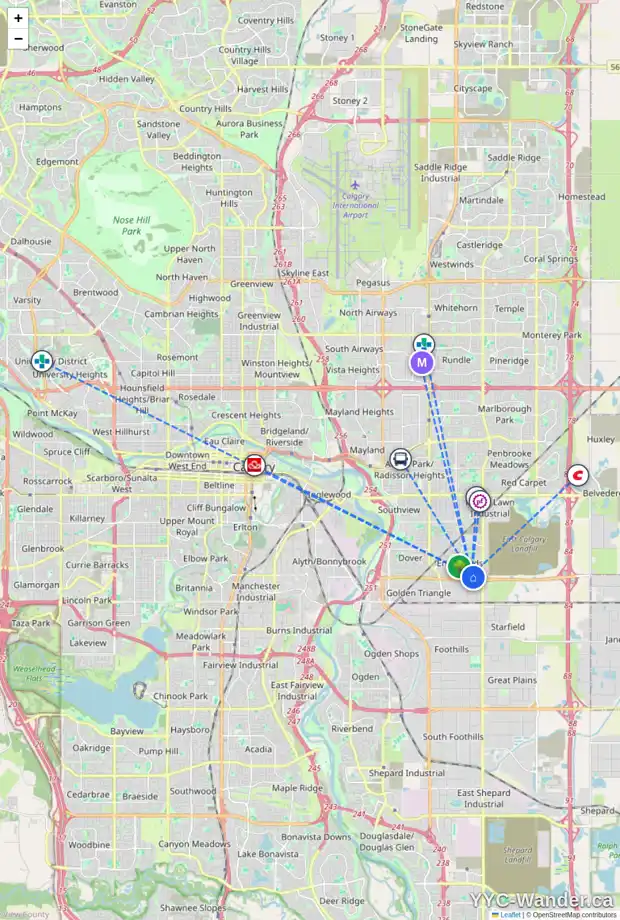 Daily accessibility map for 5134 ERIN PL SE, Calgary showing nearby schools, grocery stores, parks, LRT stations and nearby amenities