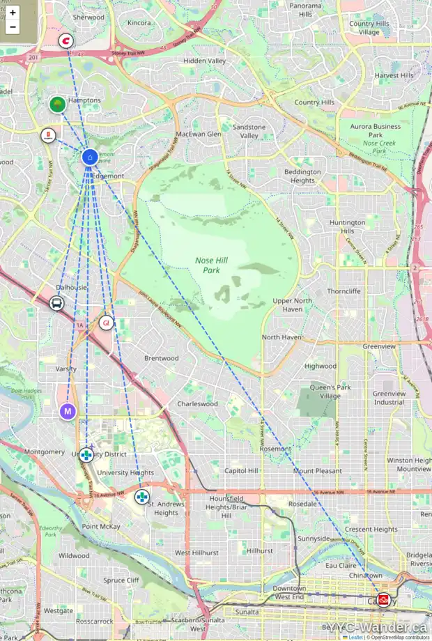 Daily accessibility map for 4107 EDGEVALLEY LD NW, Calgary showing nearby schools, grocery stores, parks, LRT stations and nearby amenities