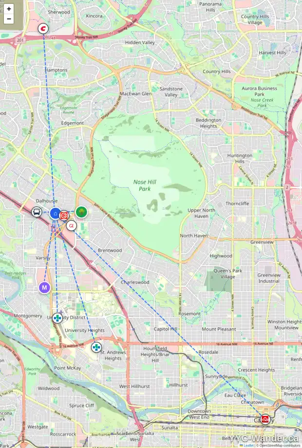 Daily accessibility map for 4306 DALHOUSIE DR NW, Calgary showing nearby schools, grocery stores, parks, LRT stations and nearby amenities