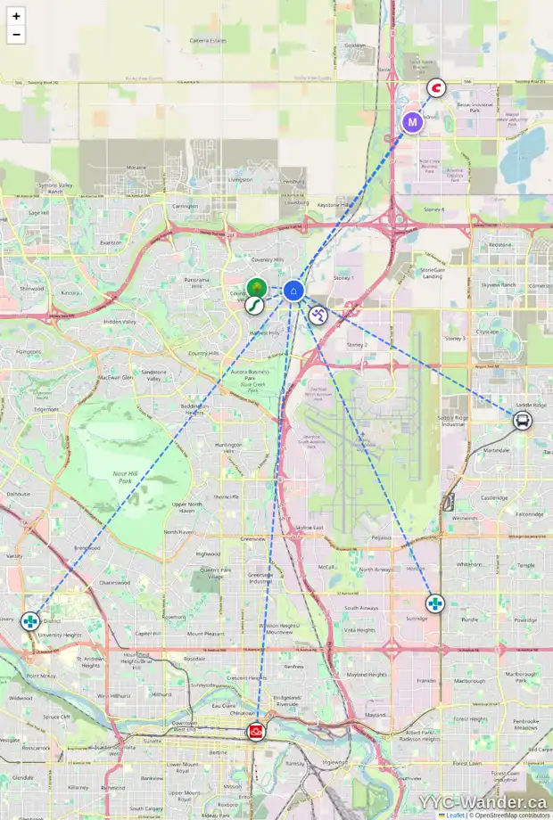Daily accessibility map for 252 COVINGTON RD NE, Calgary showing nearby schools, grocery stores, parks, LRT stations and nearby amenities