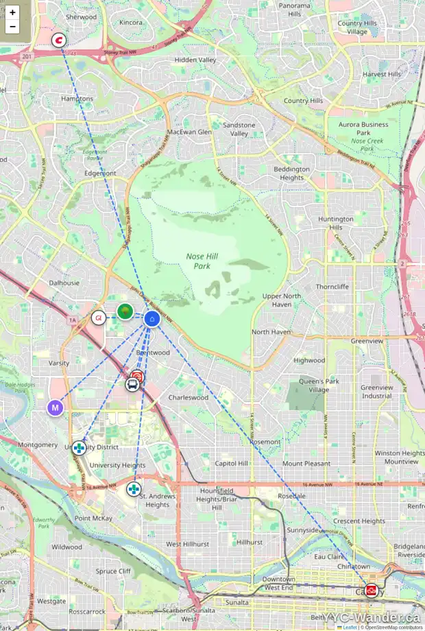 Daily accessibility map for 3207 CONRAD CR NW, Calgary showing nearby schools, grocery stores, parks, LRT stations and nearby amenities