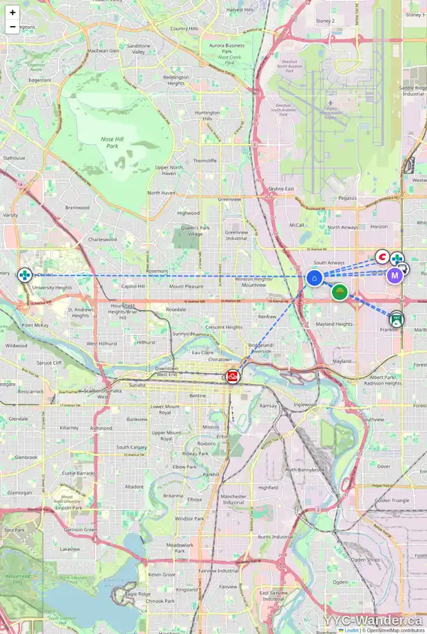 Daily accessibility map for 2424 VISTA ST NE, Calgary showing nearby schools, grocery stores, parks, LRT stations and nearby amenities