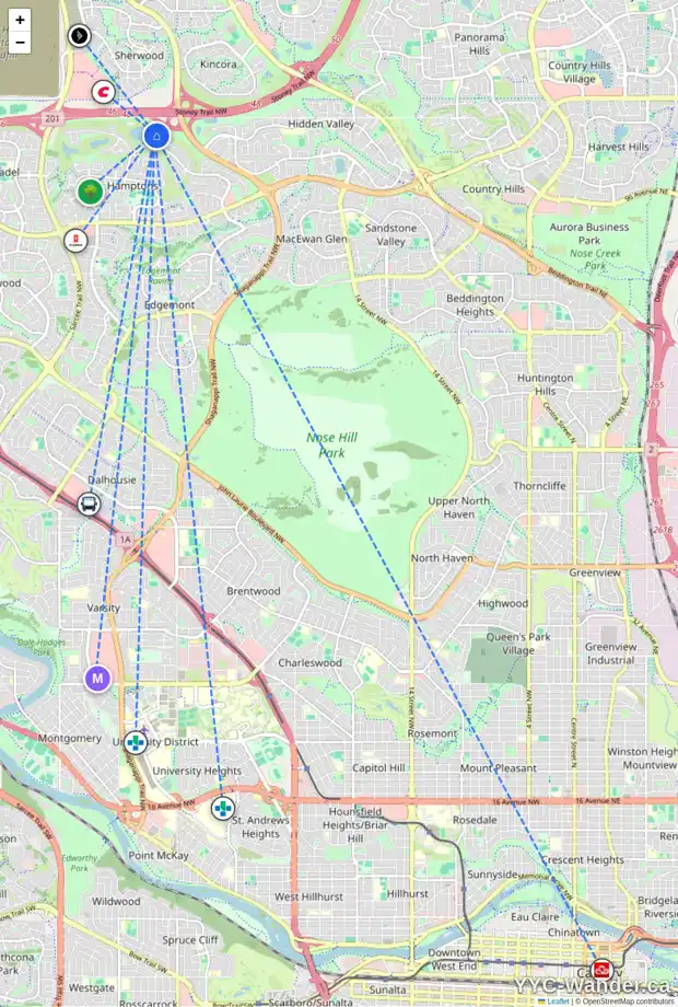 Daily accessibility map for 78 HAMPTONS BA NW, Calgary showing nearby schools, grocery stores, parks, LRT stations and nearby amenities