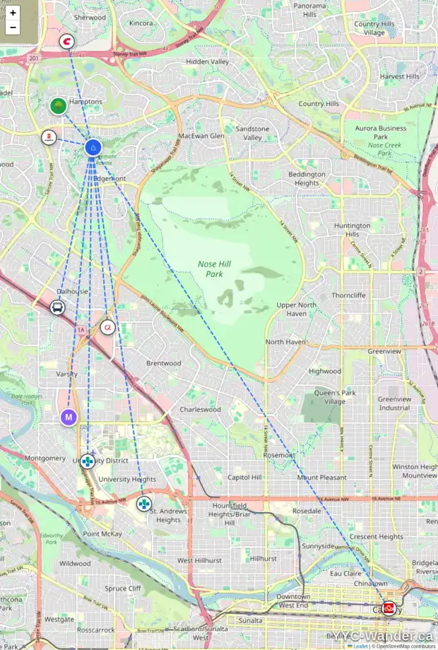 Daily accessibility map for 4223 EDGEVALLEY LD NW, Calgary showing nearby schools, grocery stores, parks, LRT stations and nearby amenities