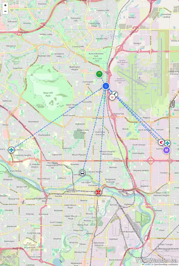 Daily accessibility map for 81 HUNTERHORN CR NE, Calgary showing nearby schools, grocery stores, parks, LRT stations and nearby amenities