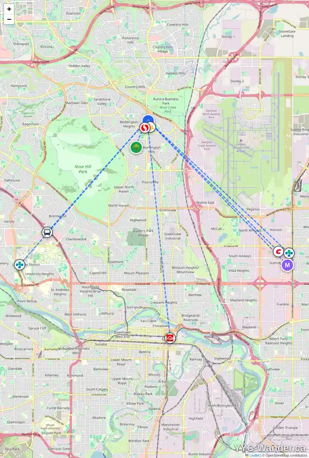 Daily accessibility map for 8336 CENTRE ST NE, Calgary showing nearby schools, grocery stores, parks, LRT stations and nearby amenities