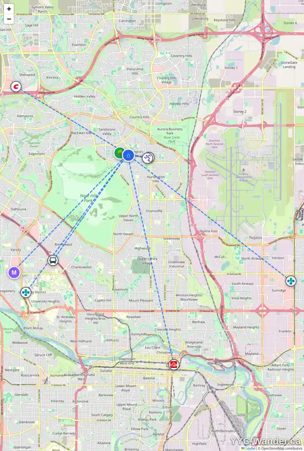 Daily accessibility map for 148 BERWICK WY NW, Calgary showing nearby schools, grocery stores, parks, LRT stations and nearby amenities