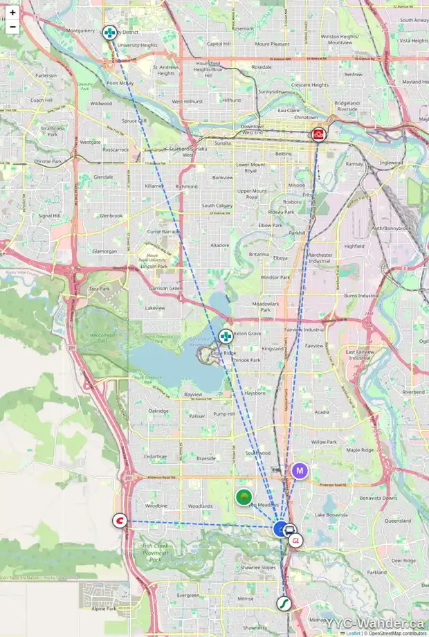 Daily accessibility map for 752 130 AV SW, Calgary showing nearby schools, grocery stores, parks, LRT stations and nearby amenities
