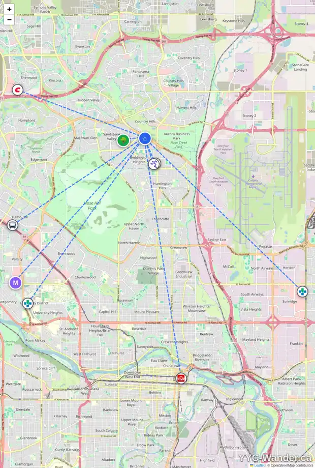 Daily accessibility map for 144 BERNARD WY NW, Calgary showing nearby schools, grocery stores, parks, LRT stations and nearby amenities