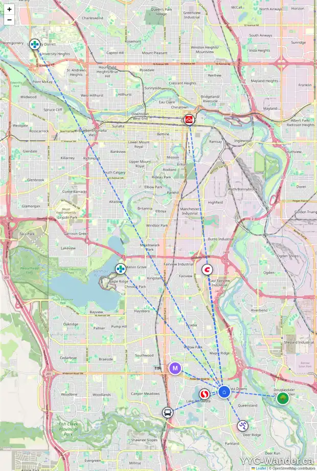 Daily accessibility map for 1136 LAKE SYLVAN PL SE, Calgary showing nearby schools, grocery stores, parks, LRT stations and nearby amenities