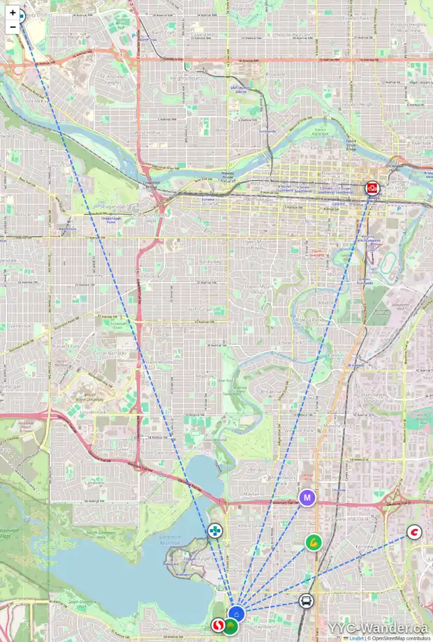 Daily accessibility map for 80 HAYSBORO CR SW, Calgary showing nearby schools, grocery stores, parks, LRT stations and nearby amenities