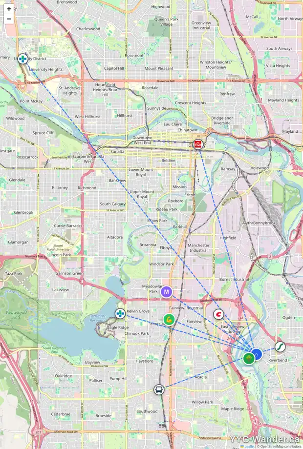 Daily accessibility map for 244 RIVERSIDE CL SE, Calgary showing nearby schools, grocery stores, parks, LRT stations and nearby amenities