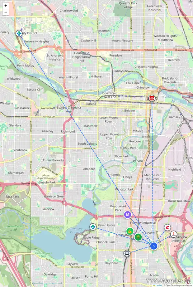 Daily accessibility map for 66 FULLERTON RD SE, Calgary showing nearby schools, grocery stores, parks, LRT stations and nearby amenities