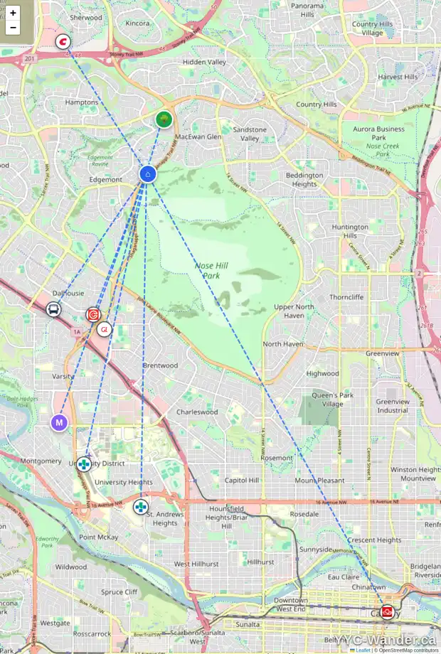 Daily accessibility map for 99 EDGEBROOK CL NW, Calgary showing nearby schools, grocery stores, parks, LRT stations and nearby amenities