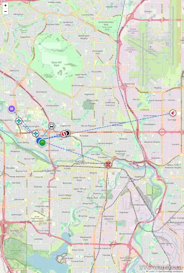 Daily accessibility map for 2912 TORONTO CR NW, Calgary showing nearby schools, grocery stores, parks, LRT stations and nearby amenities